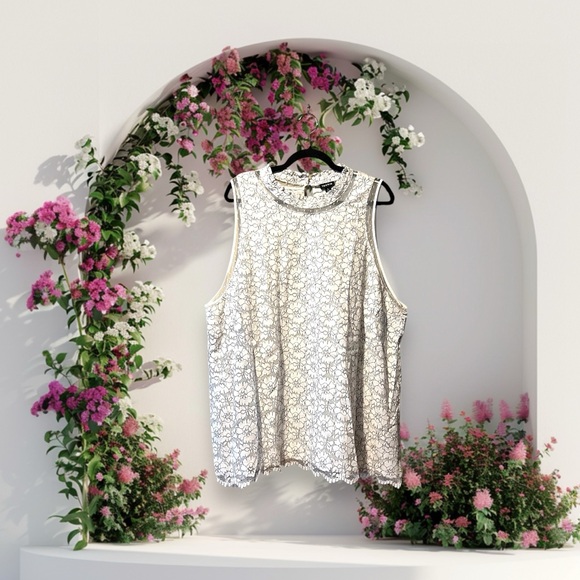 Torrid White with Black Stitching Floral Lacey Sleeveless Top - Picture 16 of 16